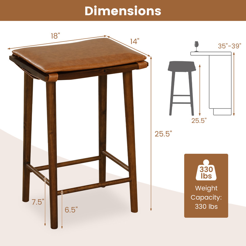 Rustic Barstools With Removable PU Cushion  Footrest Backless Counter Height Stools For Kitchen Bar 6