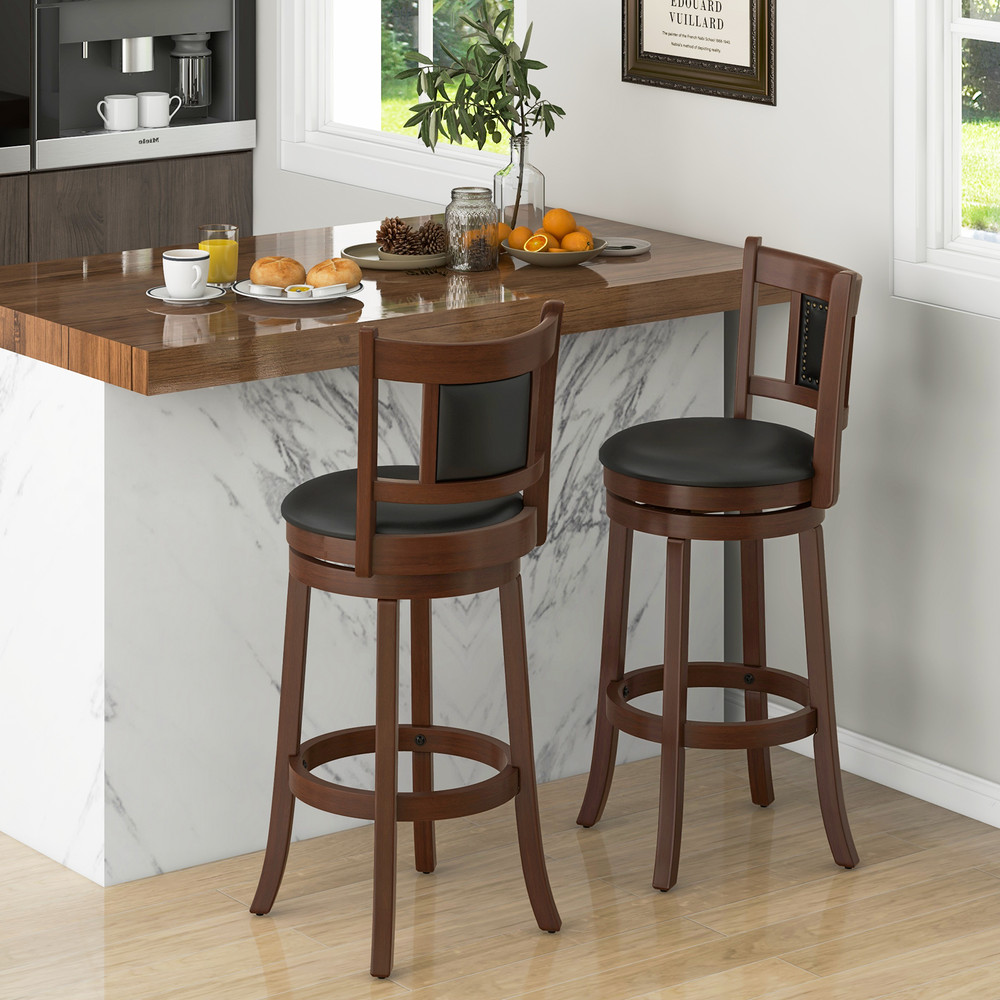 Upholstered Bar Stools With Curved Backrest And Footrest Swivel Vintage Counter Stools For Kitchen  1