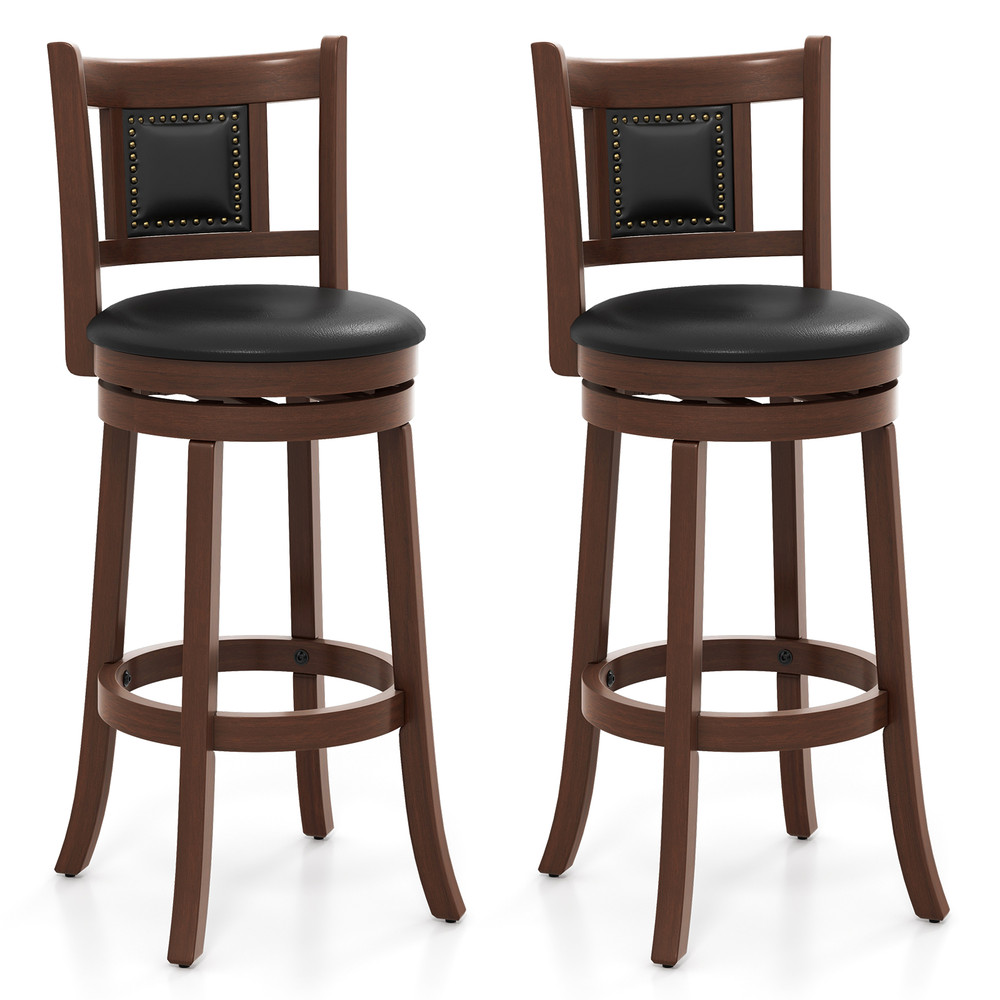 Upholstered Bar Stools With Curved Backrest And Footrest Swivel Vintage Counter Stools For Kitchen  0
