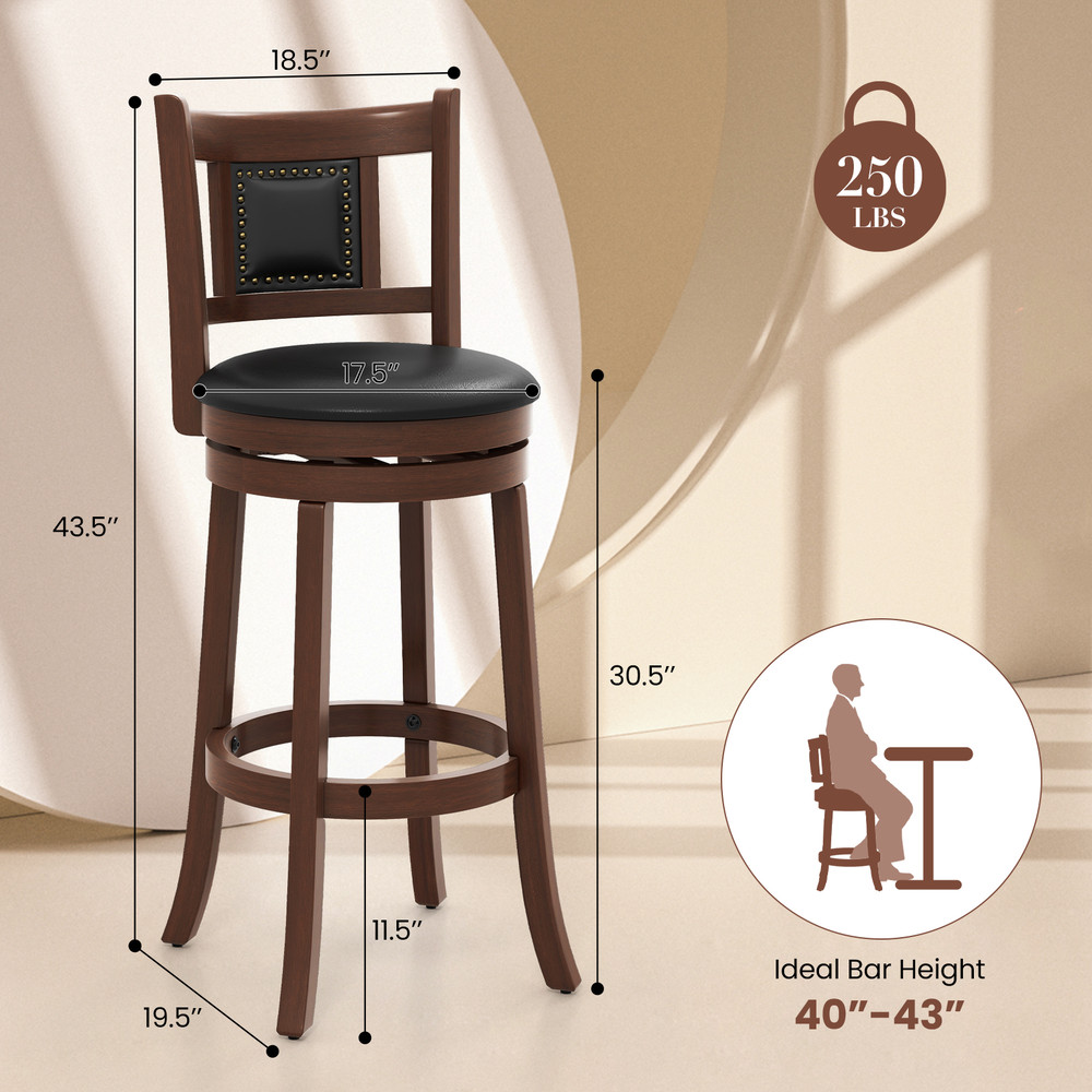 Upholstered Bar Stools With Curved Backrest And Footrest Swivel Vintage Counter Stools For Kitchen  7