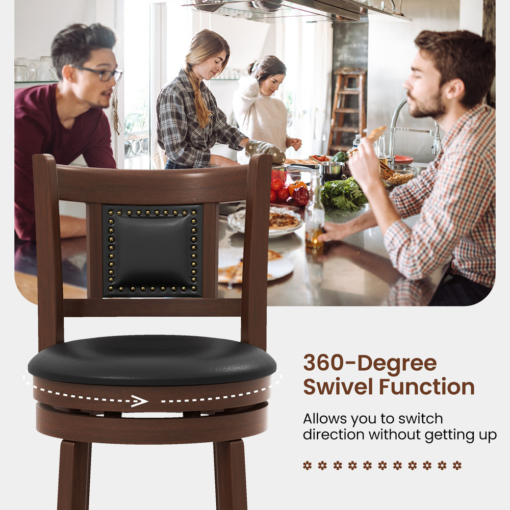 Upholstered Bar Stools With Curved Backrest And Footrest Swivel Vintage Counter Stools For Kitchen  4