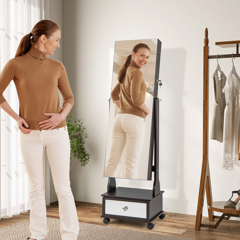 Luxury Lockable Jewelry Cabinet Armoire With Color LED Lights Mirror Cosmetic Storage  Mobile Desig 2