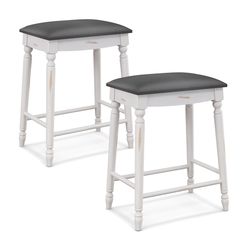 bar stools with padded seat cushions and solid wood legs, backless counter height chairs for kitchen, bar & dining room