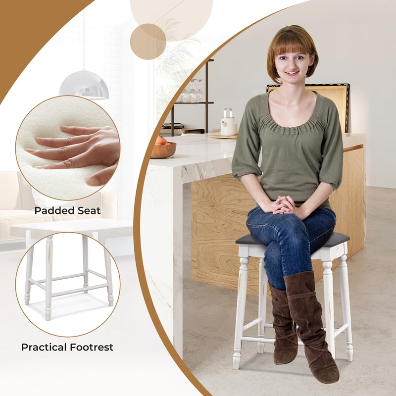 Bar Stools With Padded Seat Cushions And Solid Wood Legs Backless Counter Height Chairs For Kitchen 5