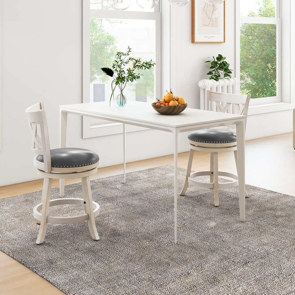 Rustic HandAntiqued Stool Set With Wide Cushioned Seats Swivel Counter Chairs With Backrest Solid 1