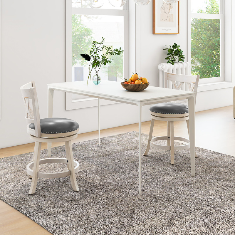 Rustic HandAntiqued Stool Set With Wide Cushioned Seats Swivel Counter Chairs With Backrest Solid 1