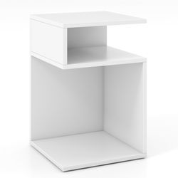 s-shaped side table with unique frame and dual open compartments, stylish small end table for bedroom, living room