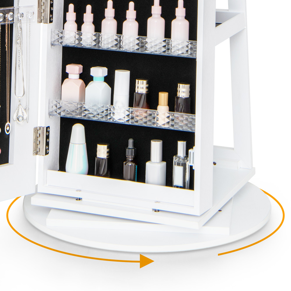 Standing Jewelry Cabinet With LED Lighted Mirrors FullLength Lockable Armoire With Rotating Base Va 5
