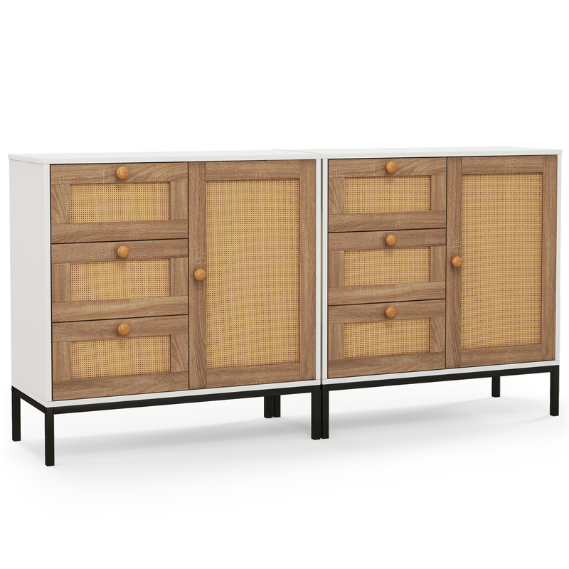 Modern Rattan Sideboard Buffet Cabinet With Door And Drawers Farmhouse Storage Organizer For Kitche 7