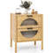 Modern Bamboo Nightstand With Storage Drawers And Reeded Tempered Glass Sustainable Bedside Table F 7