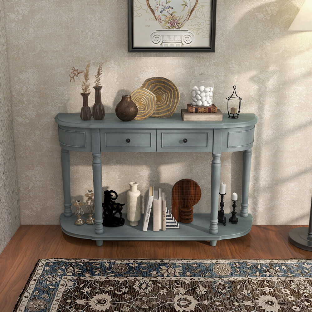 Vintage Console Table With Storage Retro Entryway Sofa Table With Drawers  Open Shelf For Hall Livi 2
