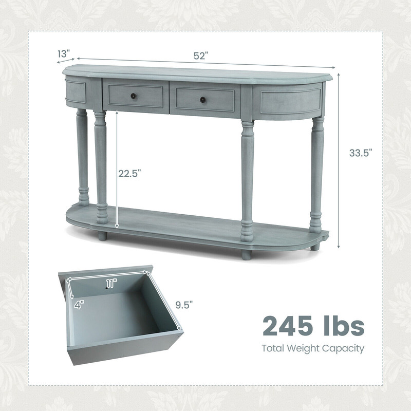 Vintage Console Table With Storage Retro Entryway Sofa Table With Drawers  Open Shelf For Hall Livi 6
