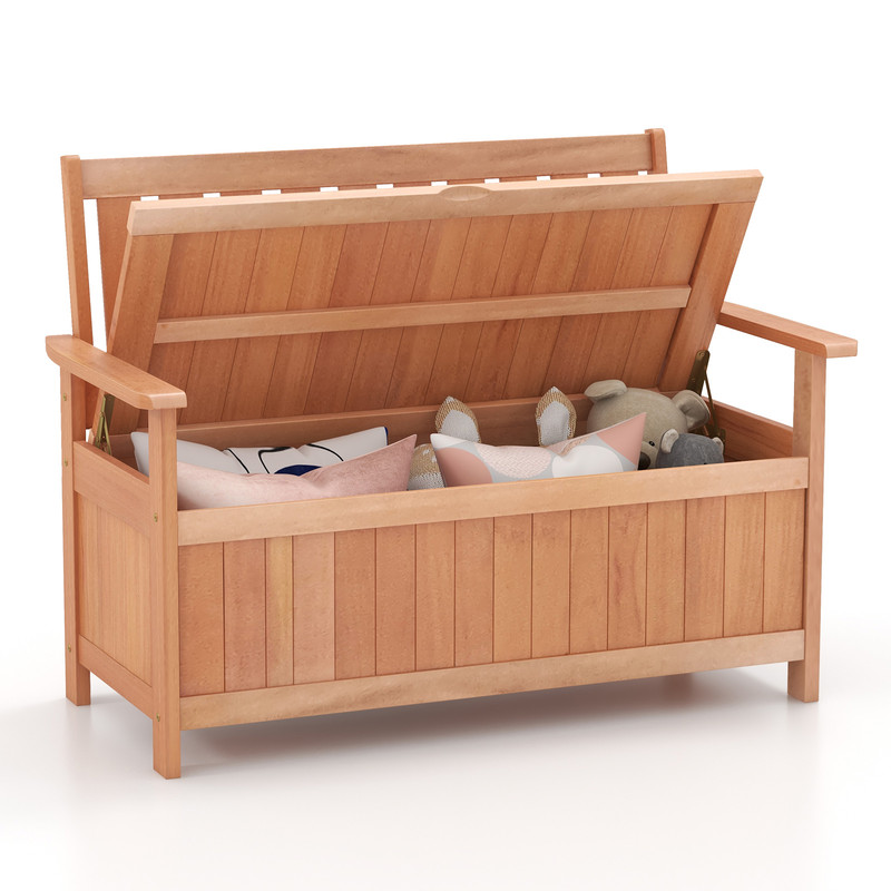 Outdoor Patio Wood Storage Bench With Slatted Backrest DualPurpose Garden Seat  Storage Chest For C 7