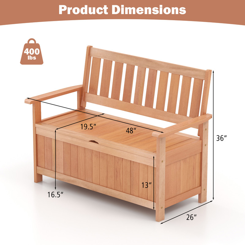 Outdoor Patio Wood Storage Bench With Slatted Backrest DualPurpose Garden Seat  Storage Chest For C 6