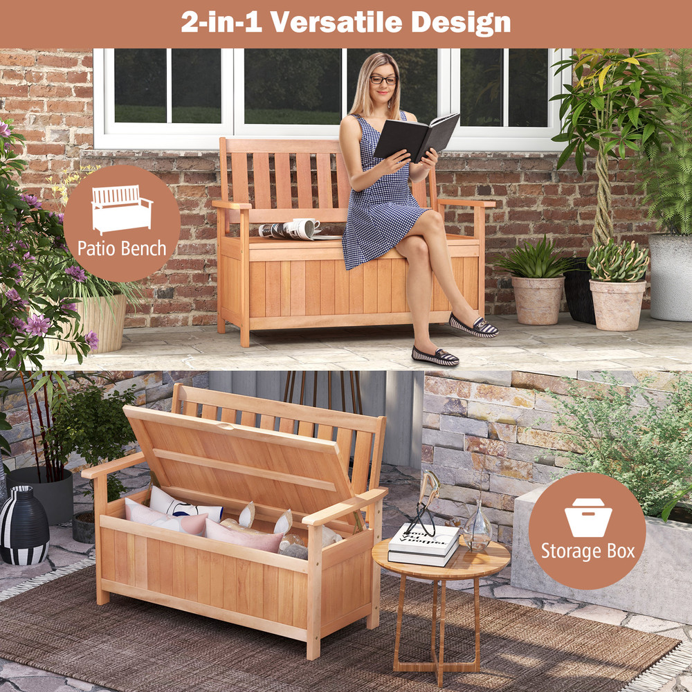 Outdoor Patio Wood Storage Bench With Slatted Backrest DualPurpose Garden Seat  Storage Chest For C 4