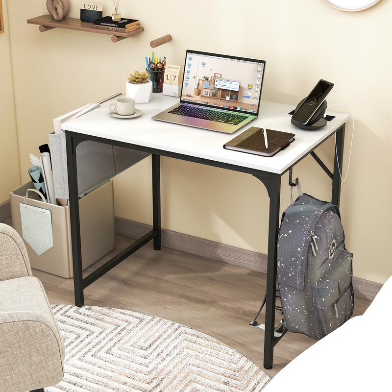 Modern Home Office Desk With USB Charging Station Storage Bag  Headphone Hook Minimalist Study Tabl 3