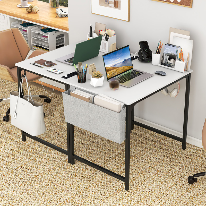 Modern Home Office Desk With USB Charging Station Storage Bag  Headphone Hook Minimalist Study Tabl 4