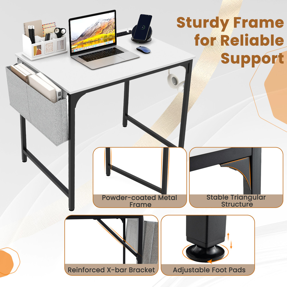 Modern Home Office Desk With USB Charging Station Storage Bag  Headphone Hook Minimalist Study Tabl 5