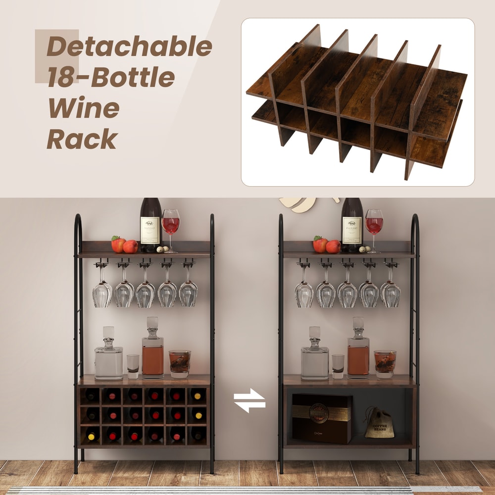 Multifunctional Bakers Rack With Bottle Wine Rack Rows Of Stemware Holder Kitchen Storage Shelf Wi 4