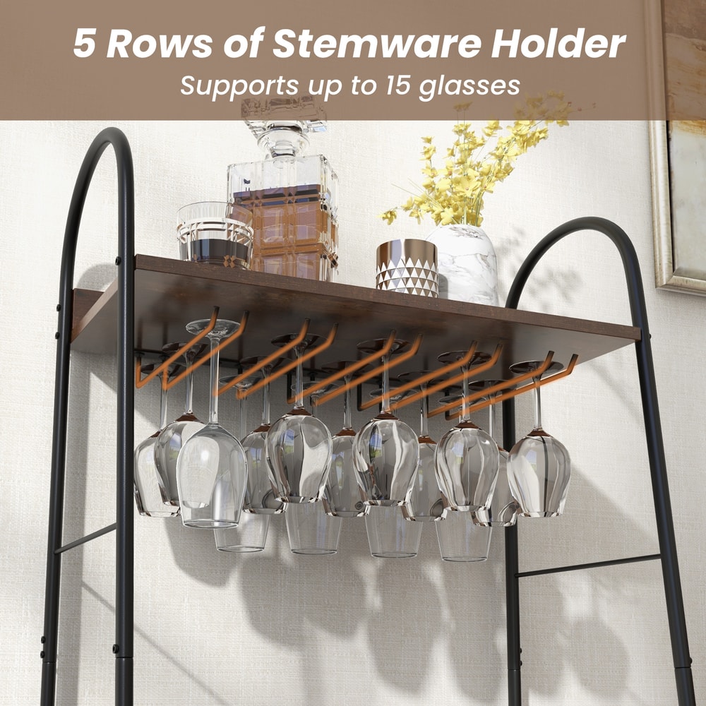 Multifunctional Bakers Rack With Bottle Wine Rack Rows Of Stemware Holder Kitchen Storage Shelf Wi 5
