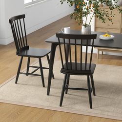 set of 2 windsor dining chairs with high spindle back, solid wood, comfortable & stylish