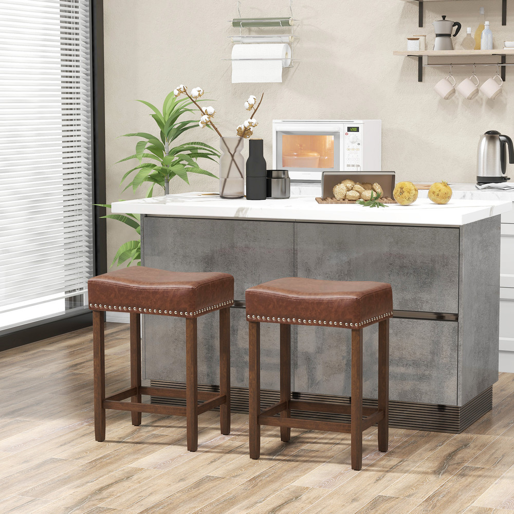 24 Inch Upholstered PU Leather Bar Stools Set Of 2 Comfortable  Stylish Counter Height Stools 0