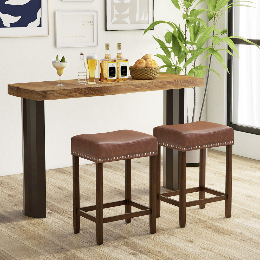 24 Inch Upholstered PU Leather Bar Stools Set Of 2 Comfortable  Stylish Counter Height Stools 1