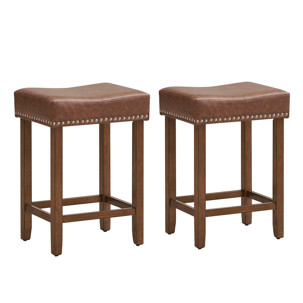 24 Inch Upholstered PU Leather Bar Stools Set Of 2 Comfortable  Stylish Counter Height Stools 4