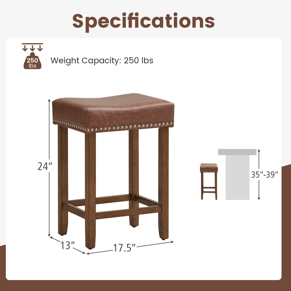 24 Inch Upholstered PU Leather Bar Stools Set Of 2 Comfortable  Stylish Counter Height Stools 3
