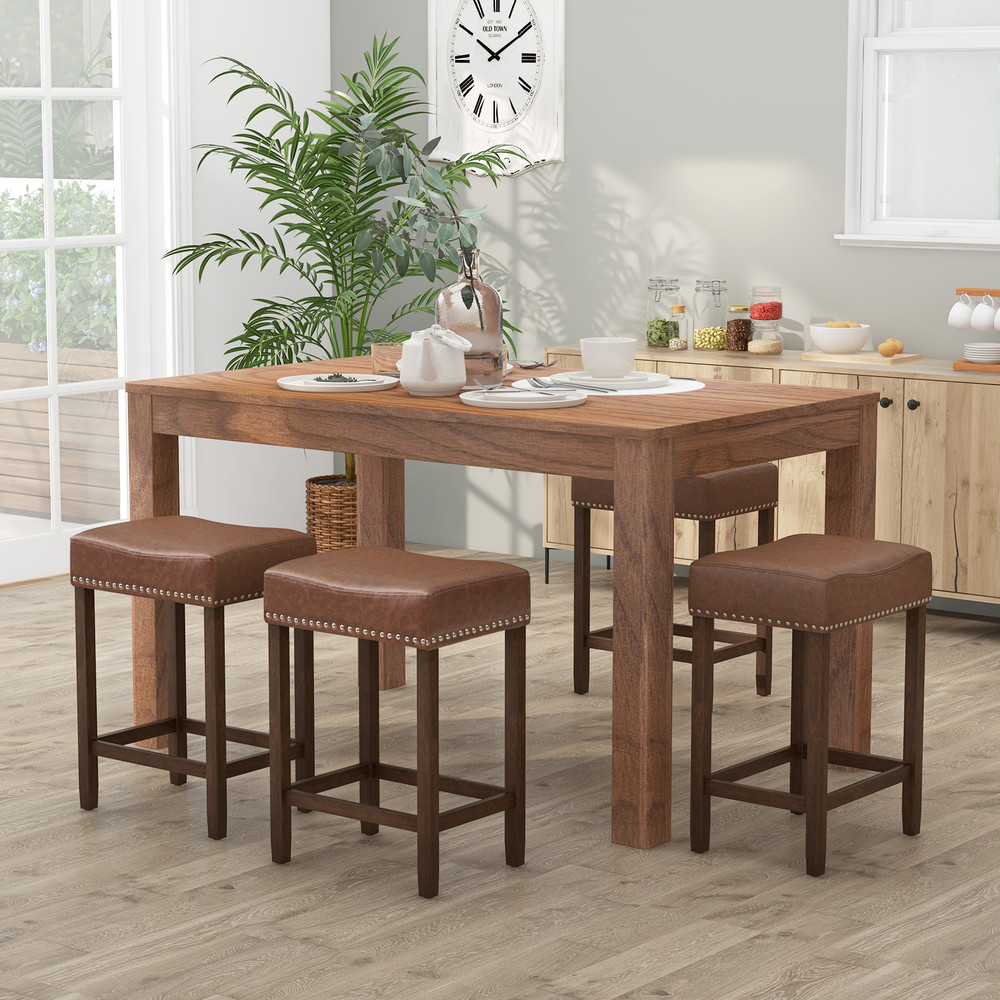 24 Inch Upholstered PU Leather Bar Stools Set Of 2 Comfortable  Stylish Counter Height Stools 6