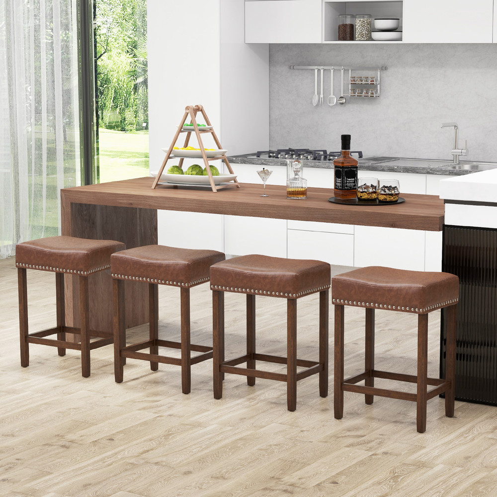 24 Inch Upholstered PU Leather Bar Stools Set Of 2 Comfortable  Stylish Counter Height Stools 7