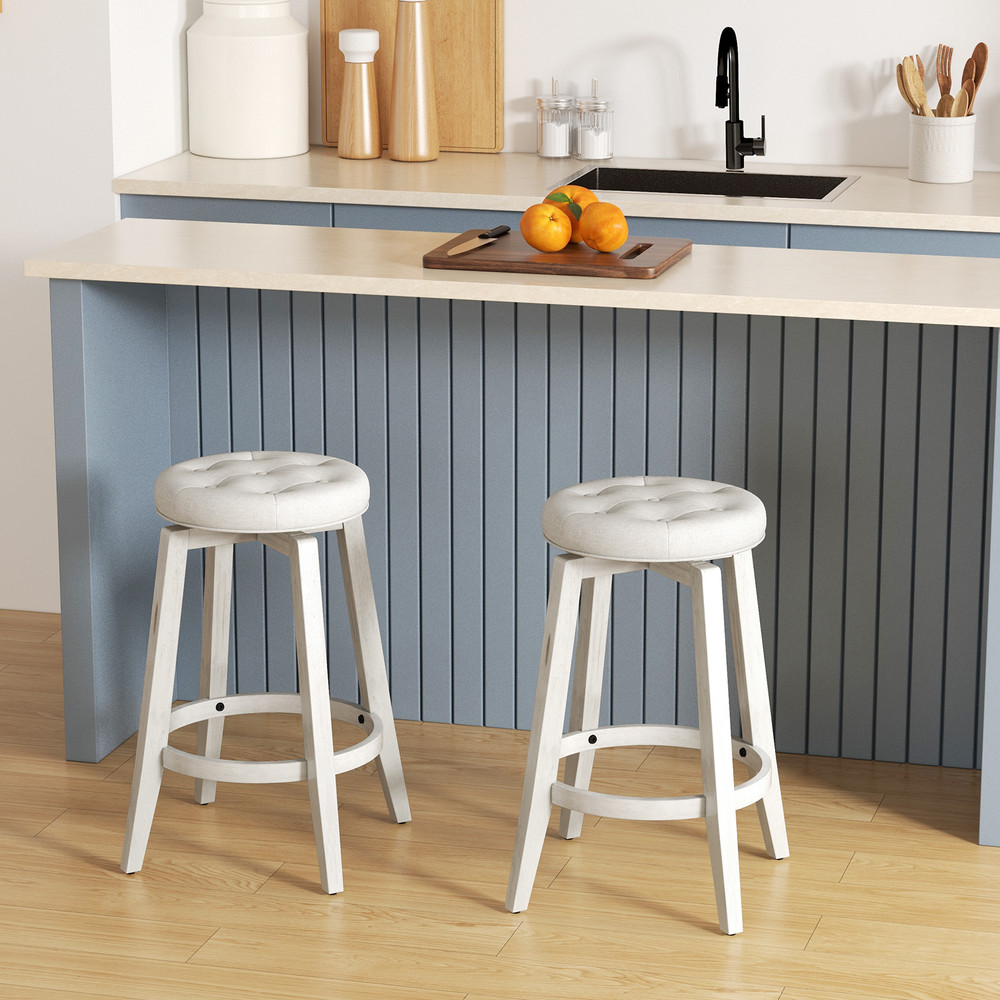 360Degree Swivel Bar Stools Set Of 2 Upholstered Rubberwood Frame With Footrest  300lb Capacity Cou 0