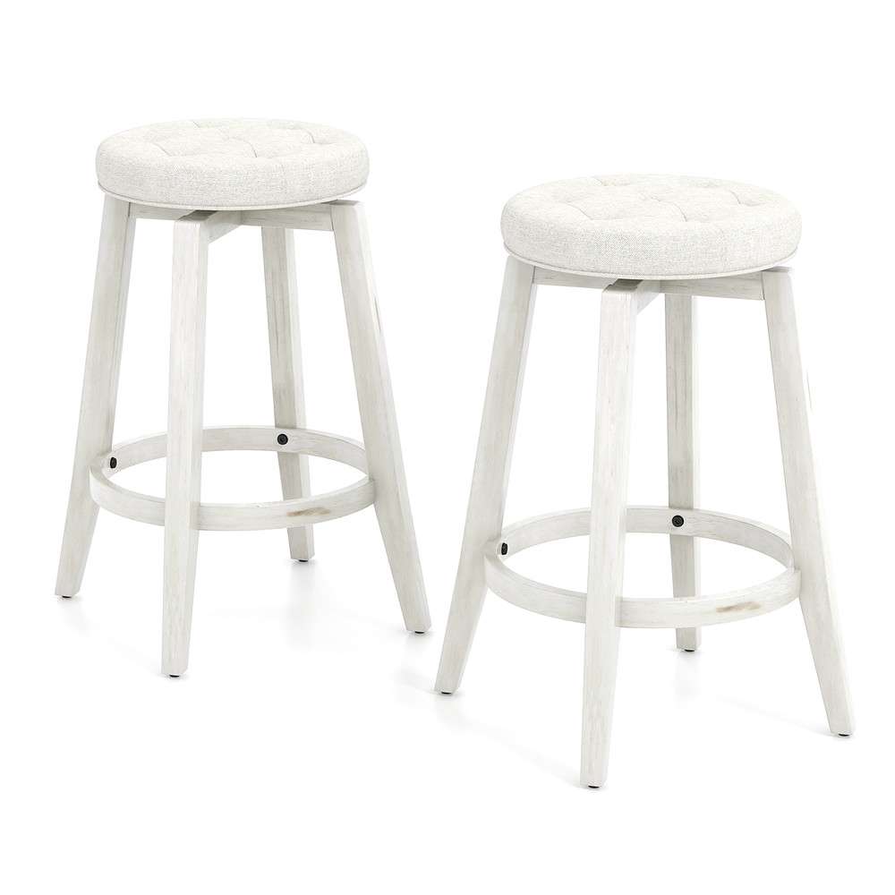 360Degree Swivel Bar Stools Set Of 2 Upholstered Rubberwood Frame With Footrest  300lb Capacity Cou 6
