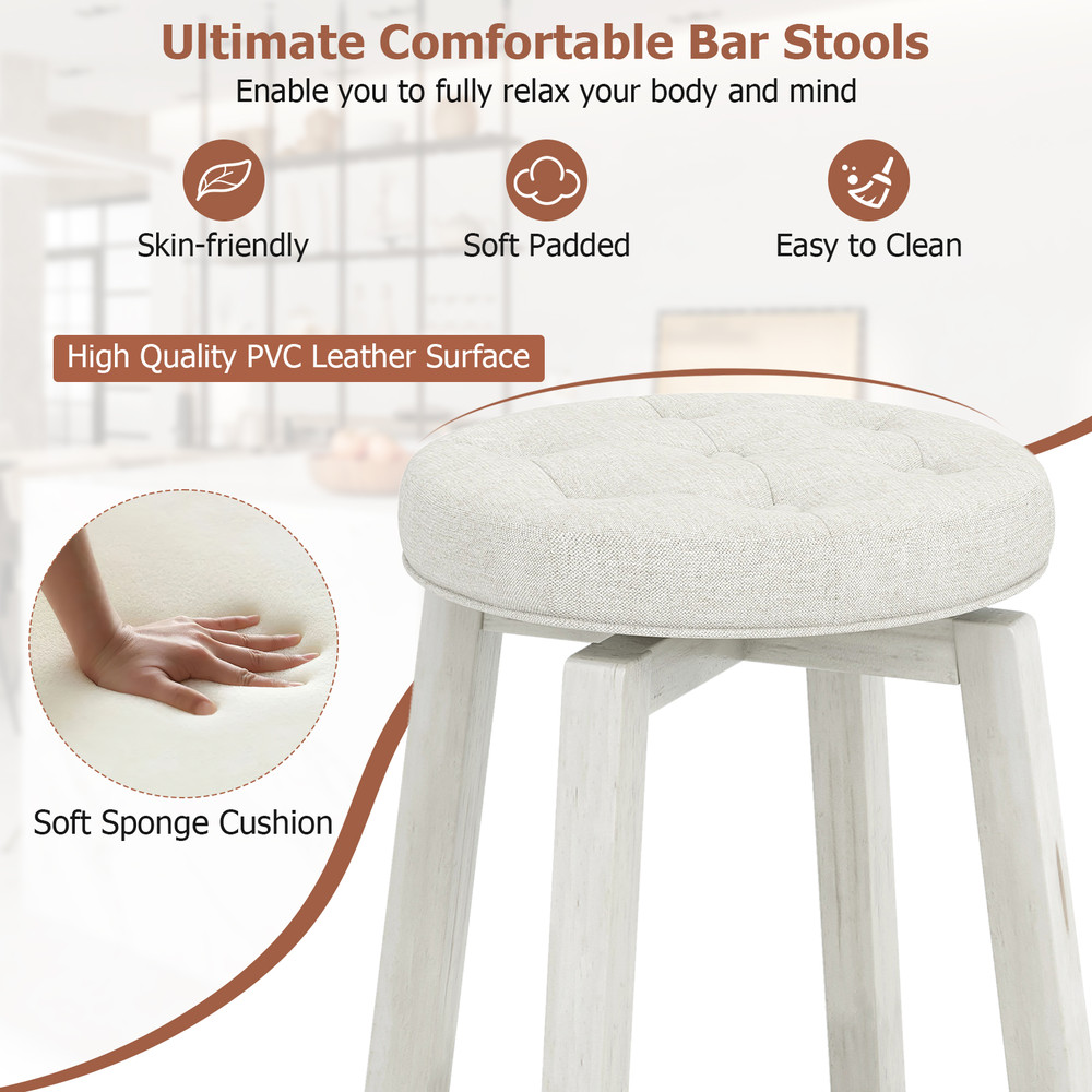 360Degree Swivel Bar Stools Set Of 2 Upholstered Rubberwood Frame With Footrest  300lb Capacity Cou 3