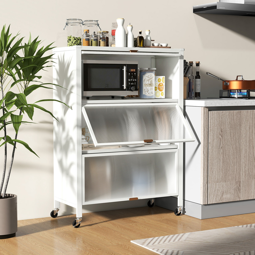 Industrial Kitchen Bakers Rack 4Tier Organizer With FlipUp Doors Lockable Wheels  Foldable Design 0