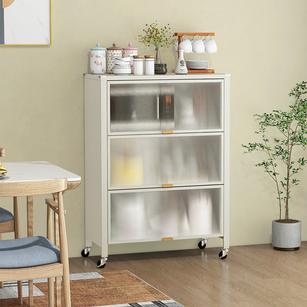 Industrial Kitchen Bakers Rack 4Tier Organizer With FlipUp Doors Lockable Wheels  Foldable Design 2