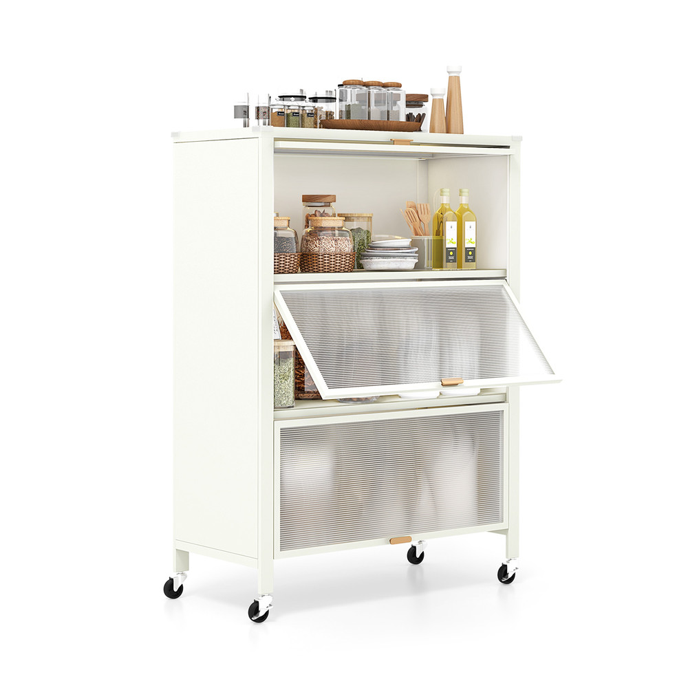 Industrial Kitchen Bakers Rack 4Tier Organizer With FlipUp Doors Lockable Wheels  Foldable Design 6