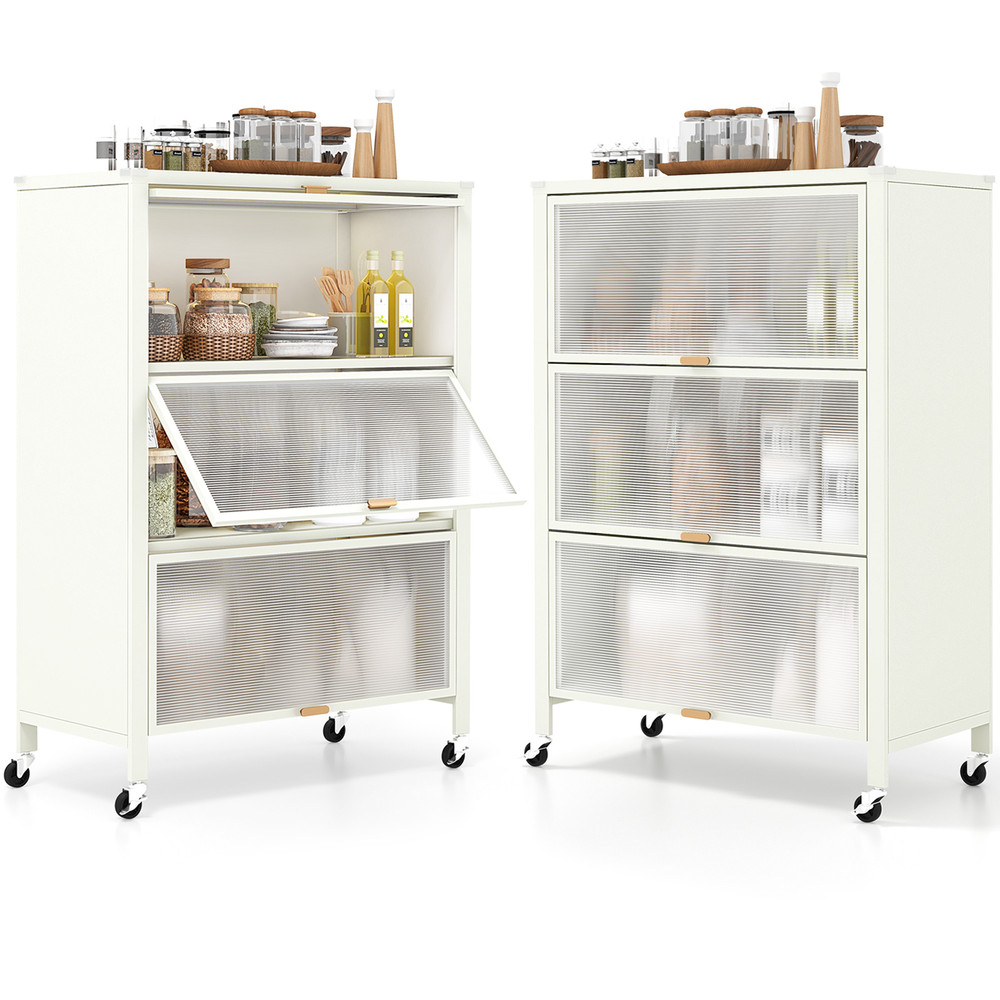 Industrial Kitchen Bakers Rack 4Tier Organizer With FlipUp Doors Lockable Wheels  Foldable Design 7