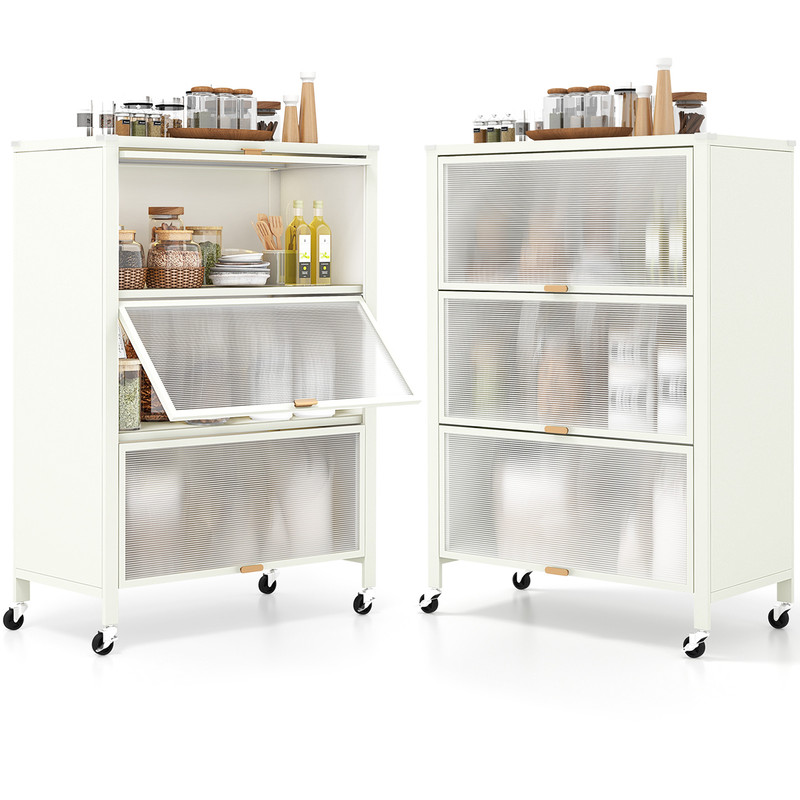 Industrial Kitchen Bakers Rack 4Tier Organizer With FlipUp Doors Lockable Wheels  Foldable Design 7