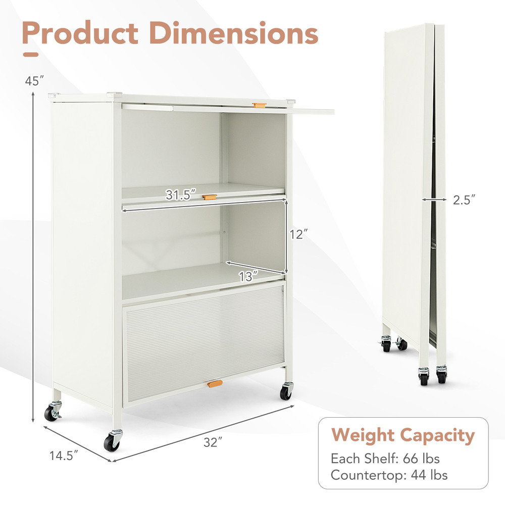 Industrial Kitchen Bakers Rack 4Tier Organizer With FlipUp Doors Lockable Wheels  Foldable Design 5