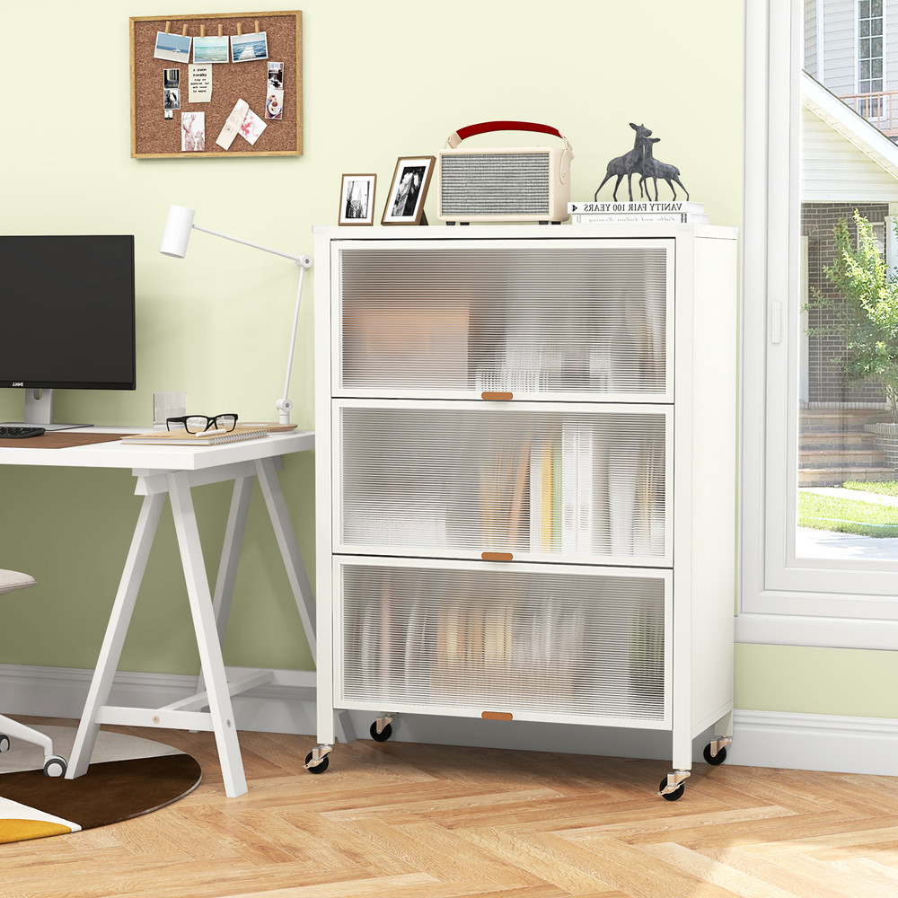 Industrial Kitchen Bakers Rack 4Tier Organizer With FlipUp Doors Lockable Wheels  Foldable Design 1