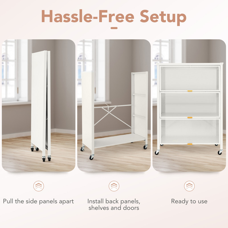 Industrial Kitchen Bakers Rack 4Tier Organizer With FlipUp Doors Lockable Wheels  Foldable Design 4