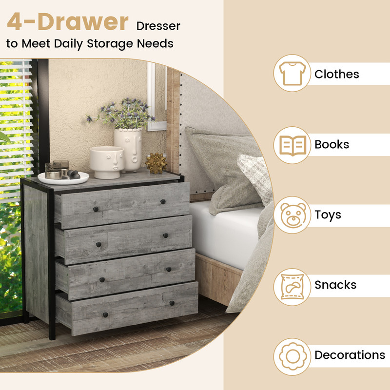 4Drawer Dresser Rustic Wooden Chest Of Drawers For Bedroom Living Room  Nursery 3
