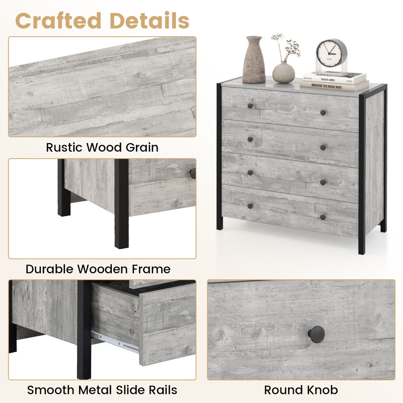 4Drawer Dresser Rustic Wooden Chest Of Drawers For Bedroom Living Room  Nursery 4