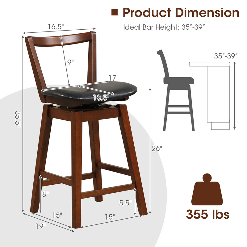 PU Leather Swivel Stool With Backrest Ergonomic Cushioned Seat 355 Lb Capacity  AntiSlip Base 6