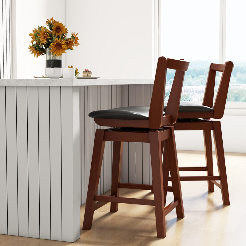PU Leather Swivel Stool With Backrest Ergonomic Cushioned Seat 355 Lb Capacity  AntiSlip Base 2