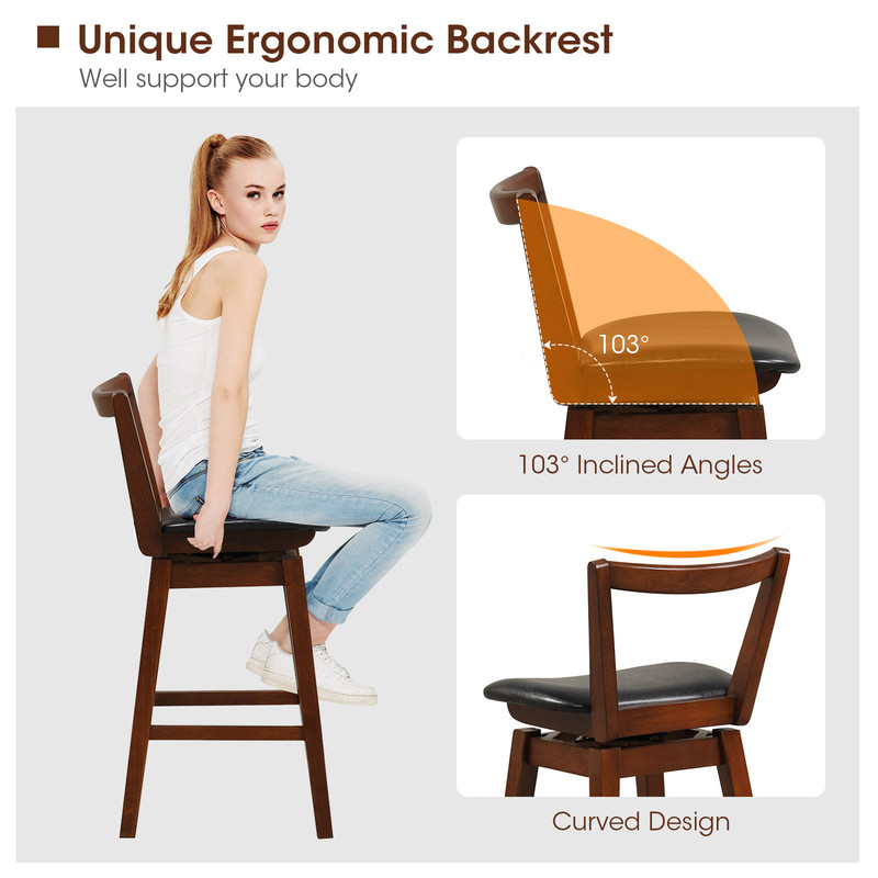 PU Leather Swivel Stool With Backrest Ergonomic Cushioned Seat 355 Lb Capacity  AntiSlip Base 4