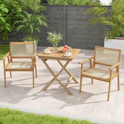 27.5 inch indonesia teak patio bistro table, slatted tabletop & sturdy wood frame for outdoor dining