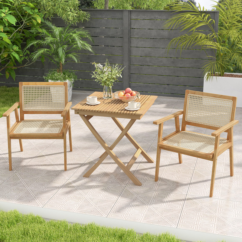 275 Inch Indonesia Teak Patio Bistro Table Slatted Tabletop  Sturdy Wood Frame For Outdoor Dining 0