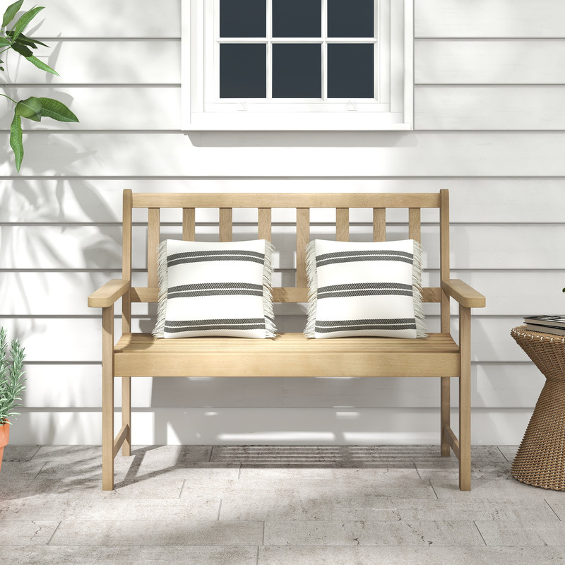 Outdoor Indonesia Teak Wood Garden Bench 2Person Patio Bench With Backrest  Armrests 1